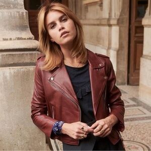 Sézane Zig leather jacket burgundy/wine 38/6
